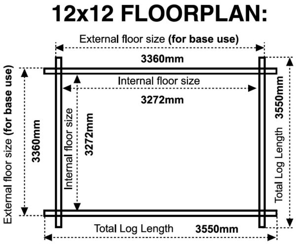 12x12 44mm log cabin floor plan