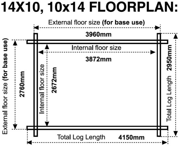 14x10 10x14 44mm log cabin floor plan