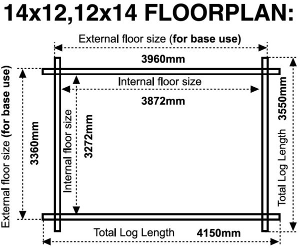 14x12 12x14 44mm log cabin floor plan