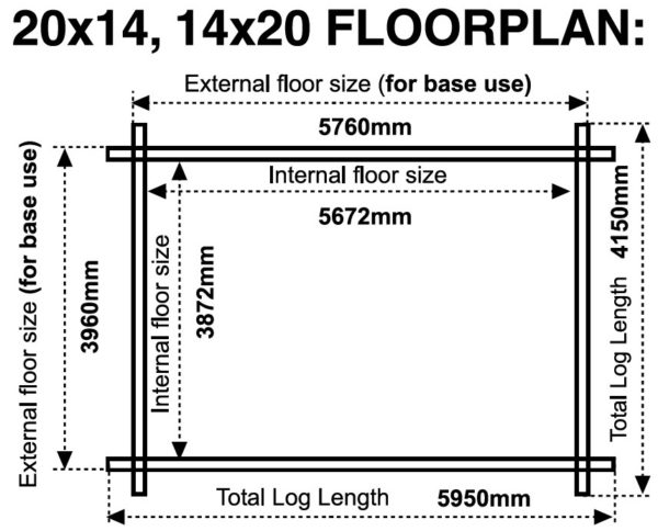 20x14 14x20 44mm log cabin floor plan