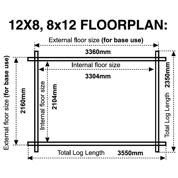 12x8 8x12 floor plan 28mm log cabin