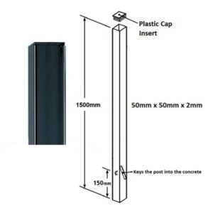 Flat top metal dig in post 1500x50x50mm