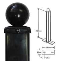 BP50X500BZP - bolt down post for metal railings ball top