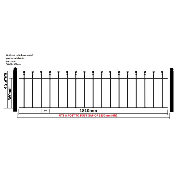 Manor Ball Top Railings Dimensions
