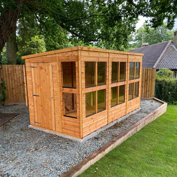 Power pent potting shed