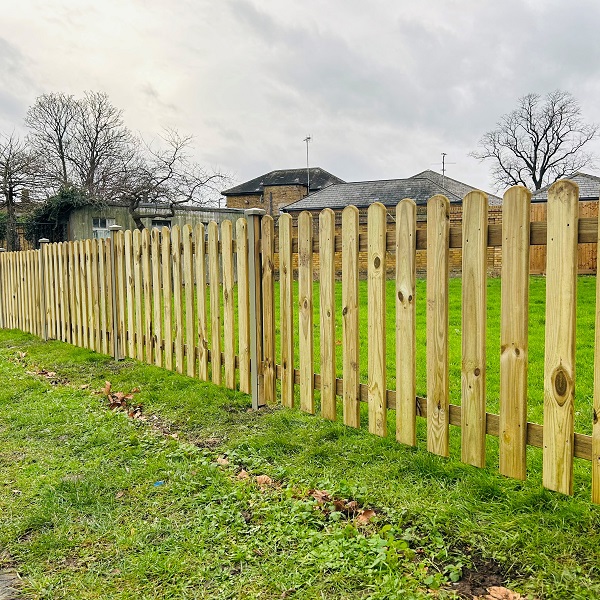 Heavy duty round top picket fencing with Olive Grey DuraPost