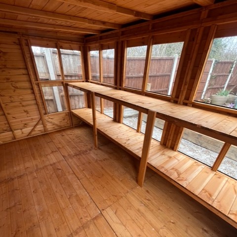 Power pent potting shed interior