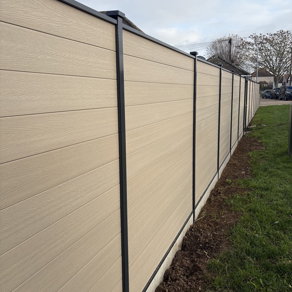 Oyster Vista with A.Grey posts and infill rails with concrete gravel boards