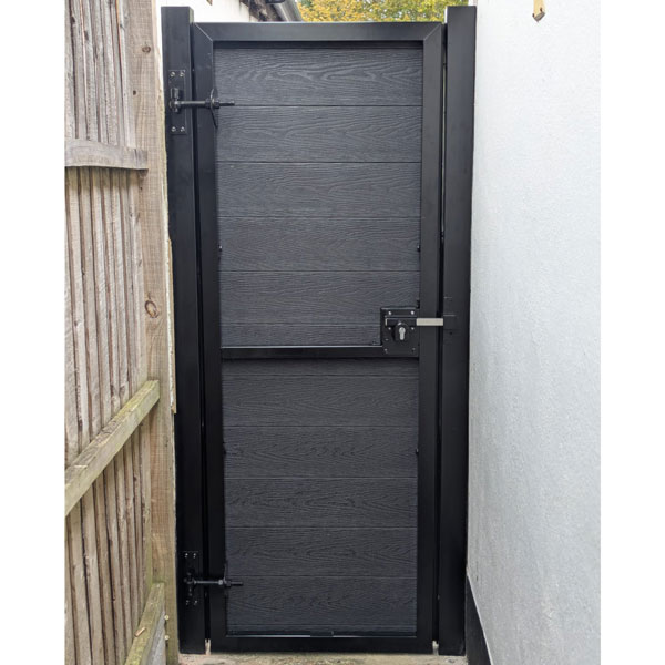 DuraPost Vista Gate with Aluminium Surround (Black frame and surround with Slate boards)